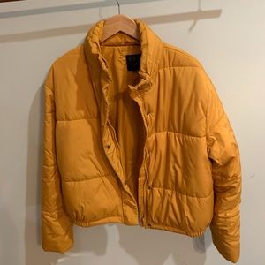 mustard yellow cropped winter coat